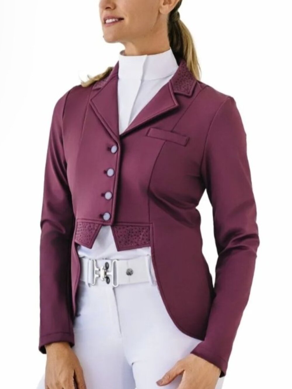 Short DRESSAGE COAT in BURGUNDY by OVATION NEW with Tags Select Sizes 4-16